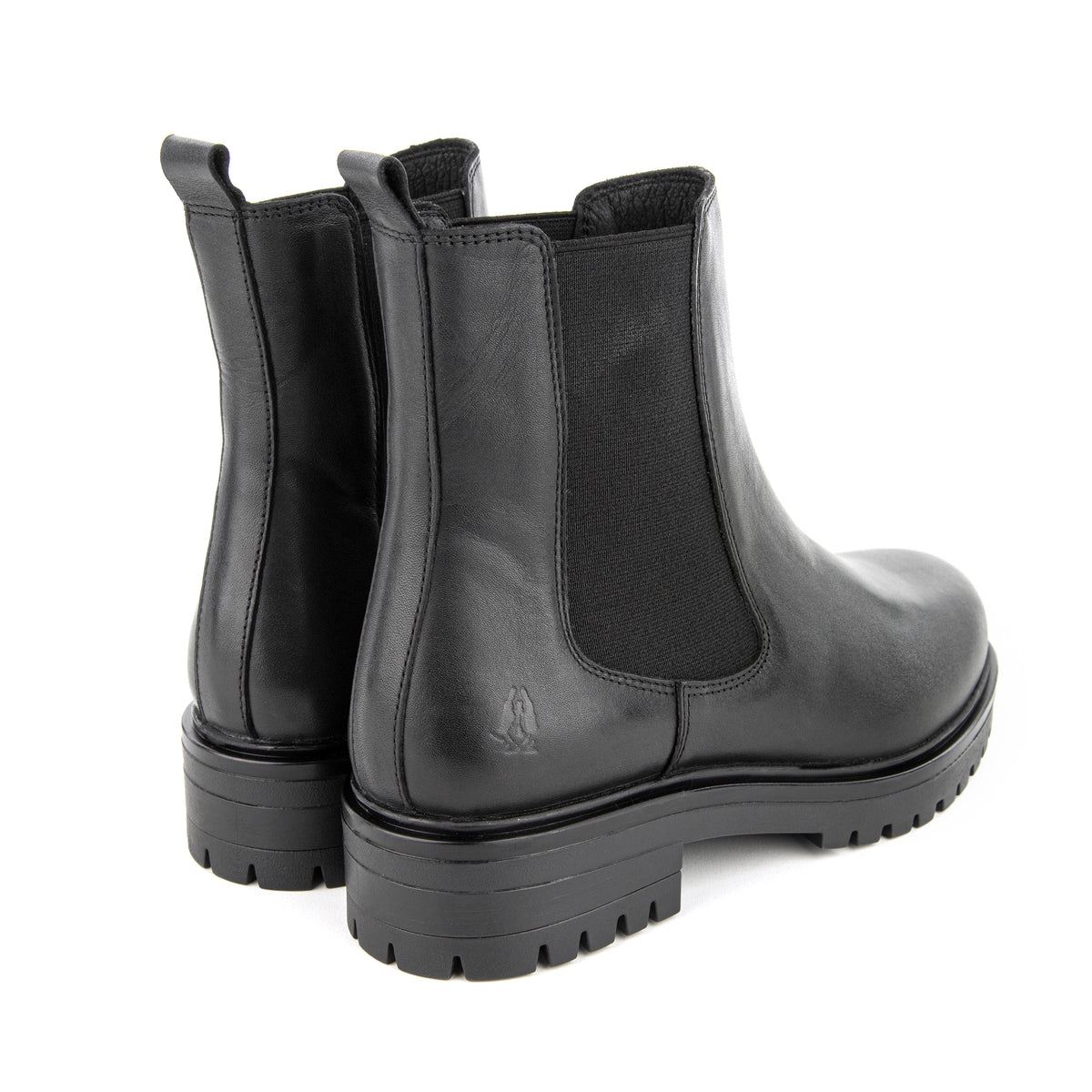 Hush Puppies Ganna siyah kadın bot çifti, arkadan çapraz görünüm